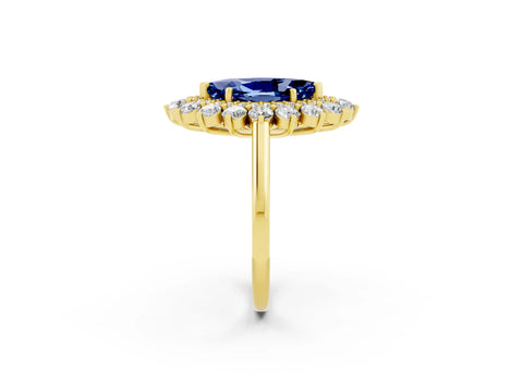 Yellow gold Marquise Cut Halo Cluster Diamond Ring with Pave Band and Four-Prong Setting_2