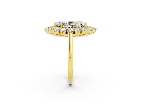 Yellow gold Marquise Cut Halo Cluster Diamond Ring with Pave Band and Four-Prong Setting_2