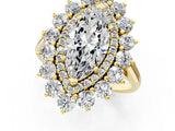 Yellow gold Marquise Cut Halo Cluster Diamond Ring with Pave Band and Four-Prong Setting_30
