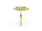 Yellow gold Marquise Cut Halo Cluster Diamond Ring with Pave Band and Four-Prong Setting_31