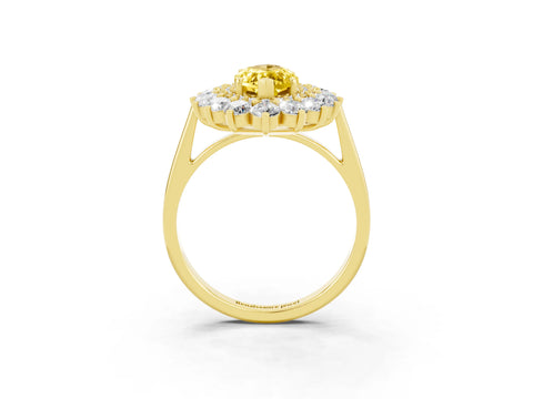 Yellow gold Marquise Cut Halo Cluster Diamond Ring with Pave Band and Four-Prong Setting_3