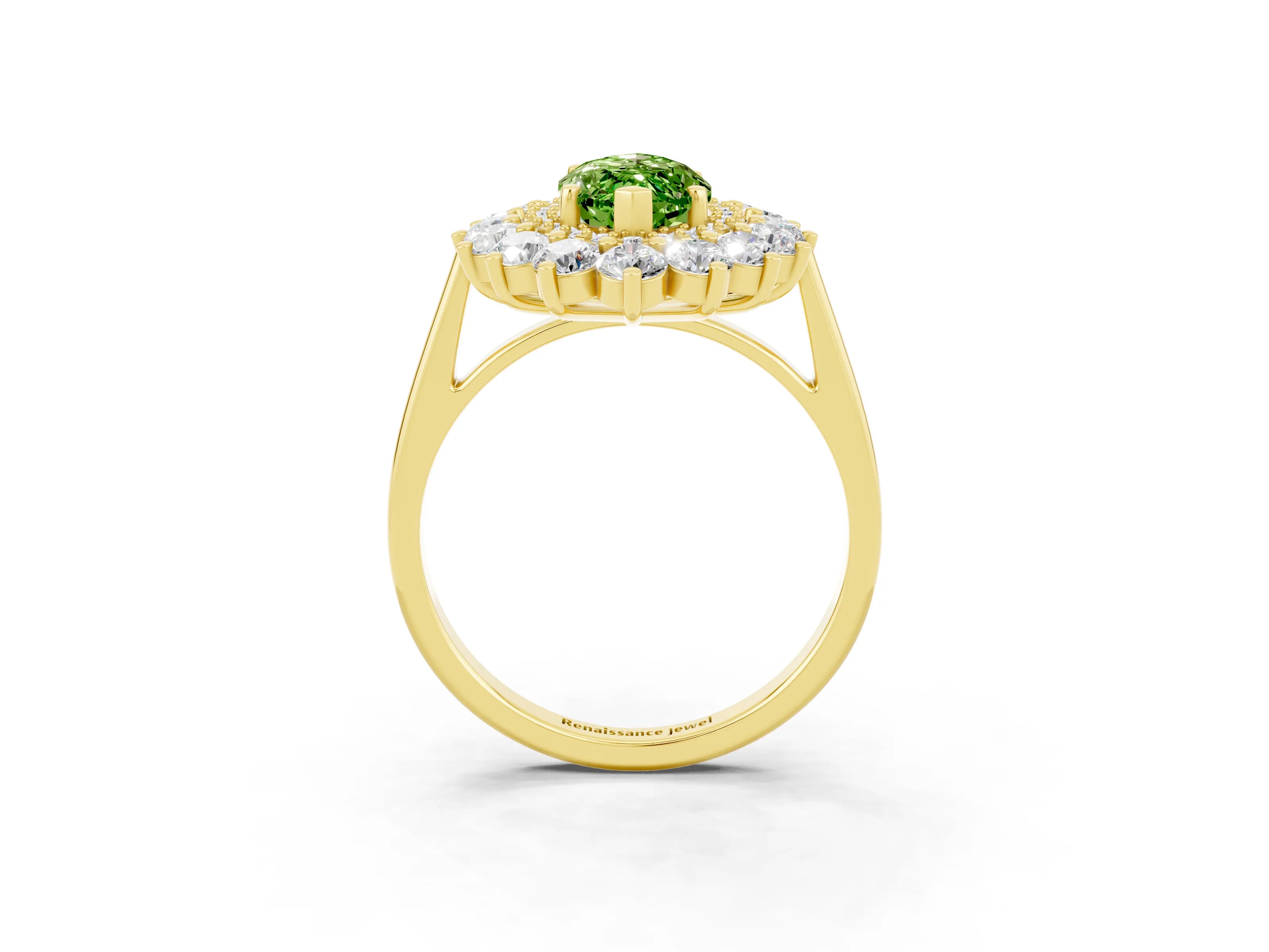 Yellow gold Marquise Cut Halo Cluster Diamond Ring with Pave Band and Four-Prong Setting_3