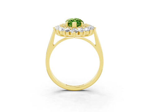 Yellow gold Marquise Cut Halo Cluster Diamond Ring with Pave Band and Four-Prong Setting_3