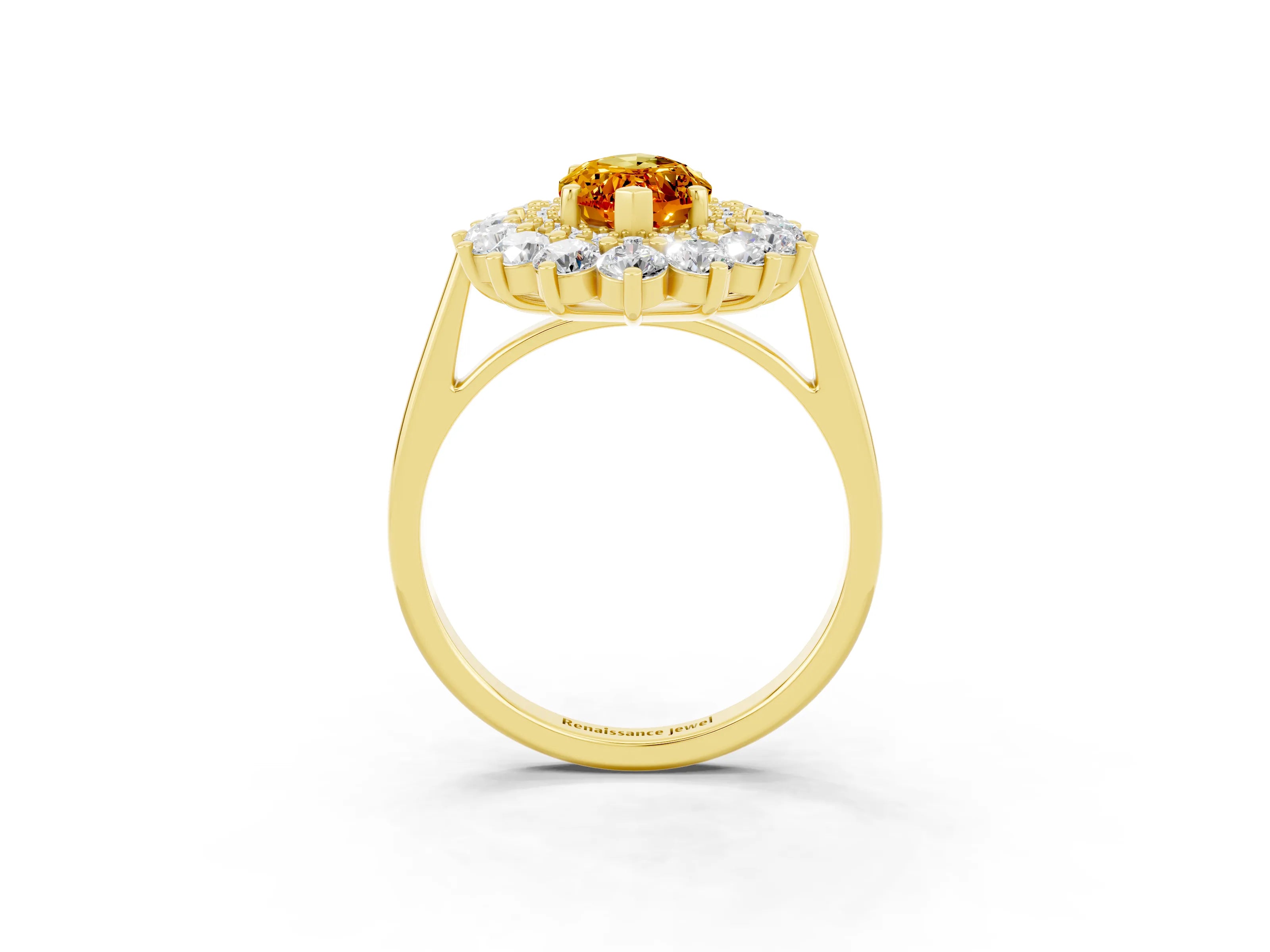 Yellow gold Marquise Cut Halo Cluster Diamond Ring with Pave Band and Four-Prong Setting_3