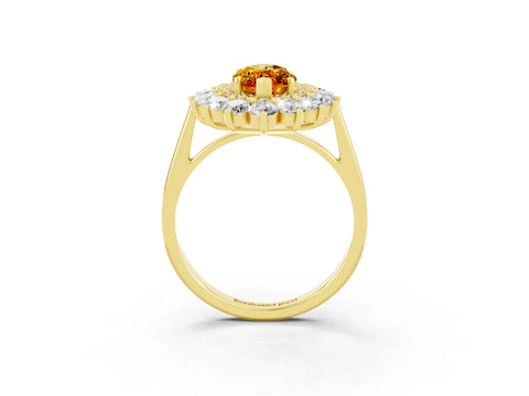 Yellow gold Marquise Cut Halo Cluster Diamond Ring with Pave Band and Four-Prong Setting_3
