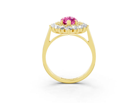 Yellow gold Marquise Cut Halo Cluster Diamond Ring with Pave Band and Four-Prong Setting_3