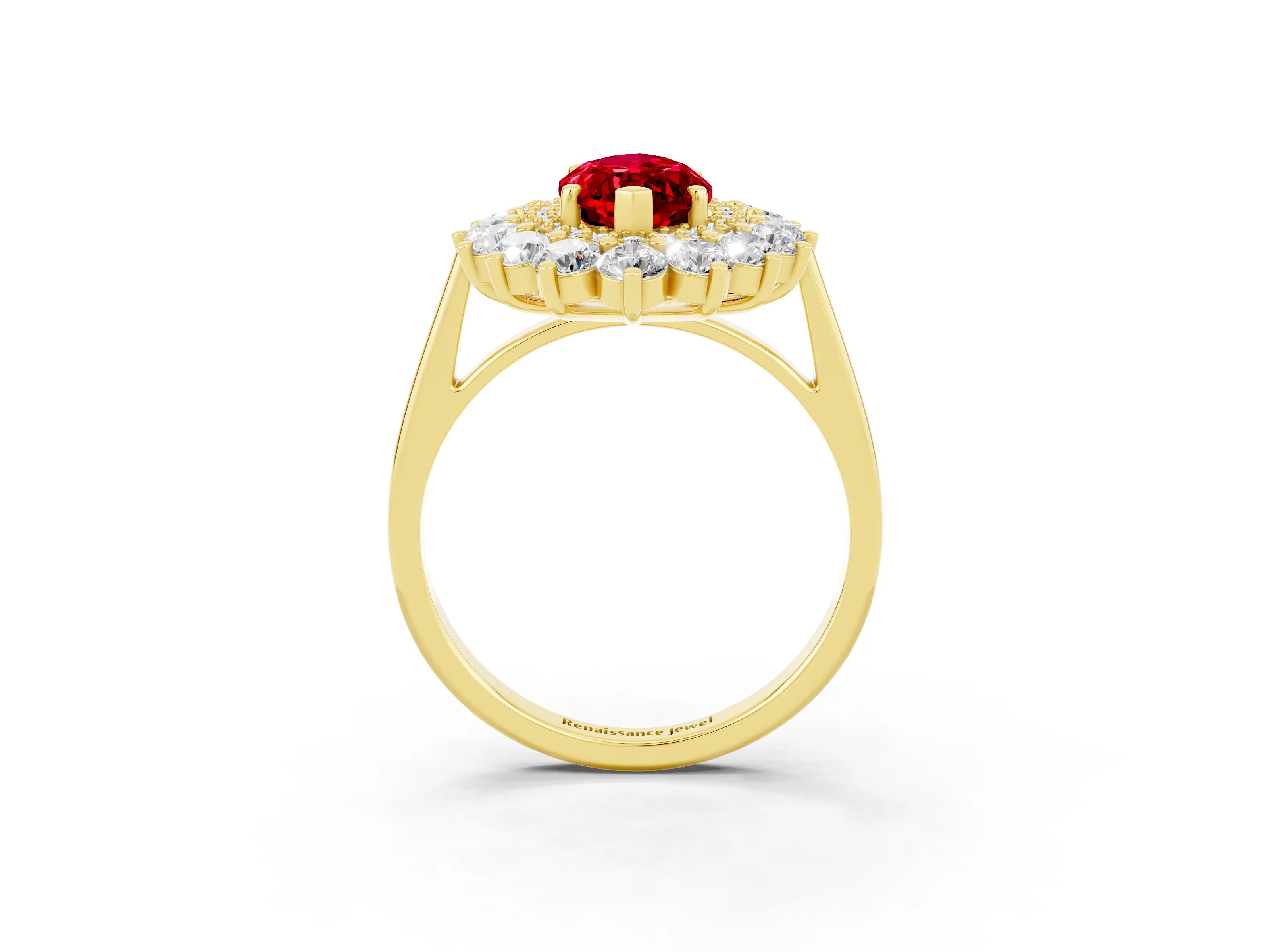 Yellow gold Marquise Cut Halo Cluster Diamond Ring with Pave Band and Four-Prong Setting_3