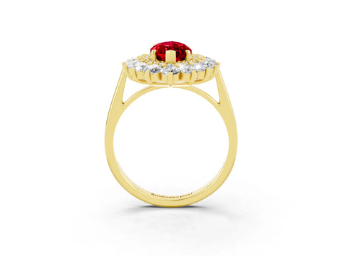 Yellow gold Marquise Cut Halo Cluster Diamond Ring with Pave Band and Four-Prong Setting_3