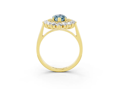 Yellow gold Marquise Cut Halo Cluster Diamond Ring with Pave Band and Four-Prong Setting_3
