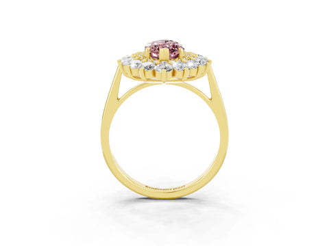 Yellow gold Marquise Cut Halo Cluster Diamond Ring with Pave Band and Four-Prong Setting_3