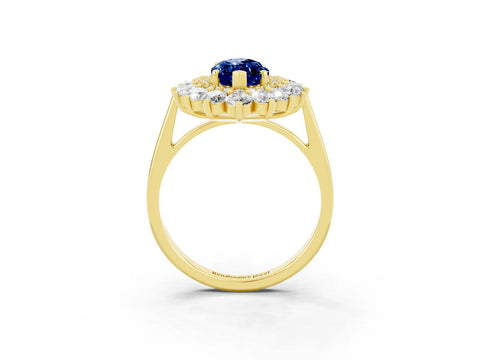 Yellow gold Marquise Cut Halo Cluster Diamond Ring with Pave Band and Four-Prong Setting_3