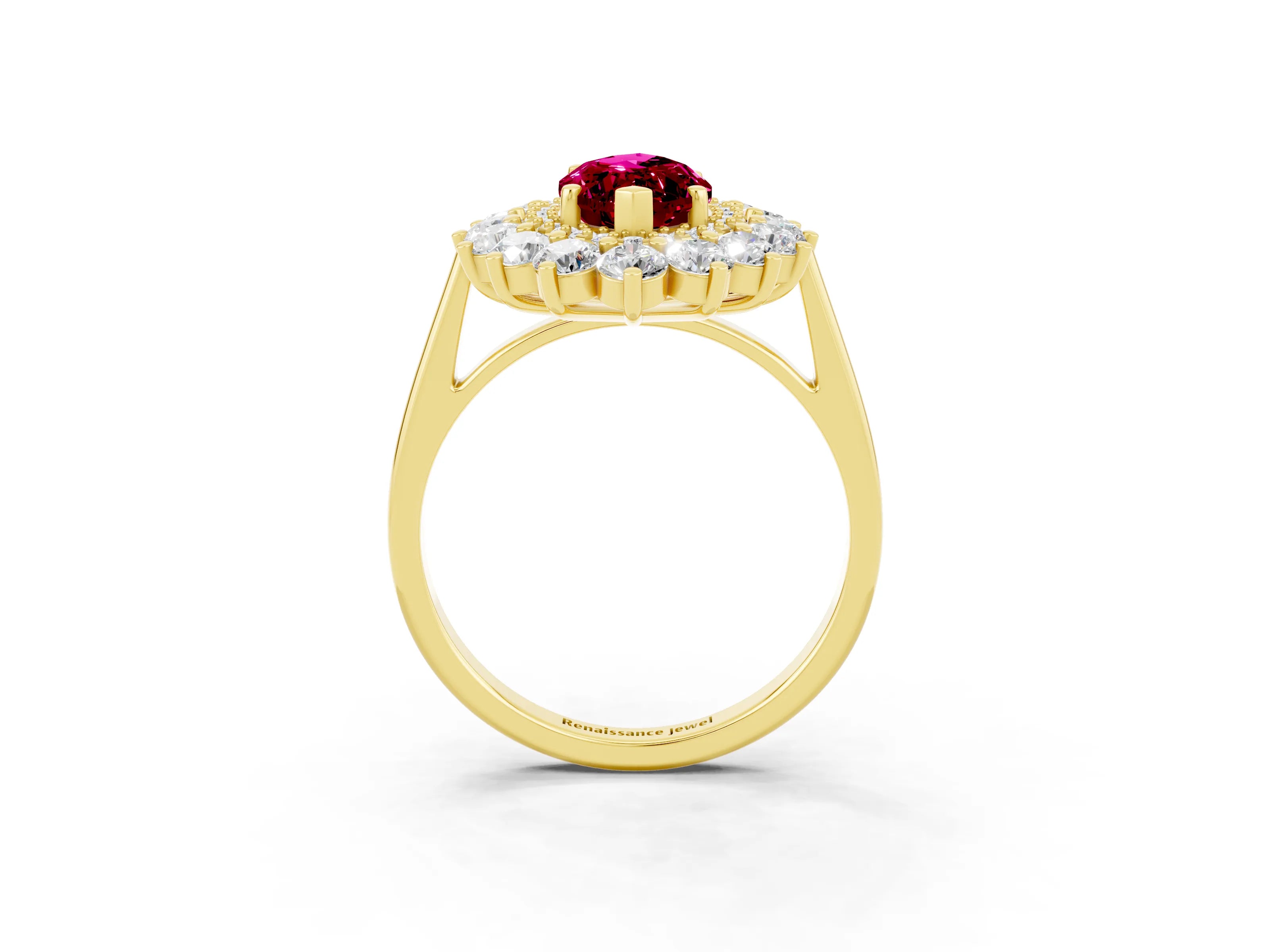 Yellow gold Marquise Cut Halo Cluster Diamond Ring with Pave Band and Four-Prong Setting_3