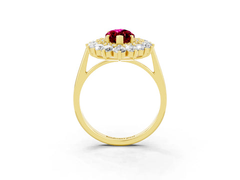 Yellow gold Marquise Cut Halo Cluster Diamond Ring with Pave Band and Four-Prong Setting_3