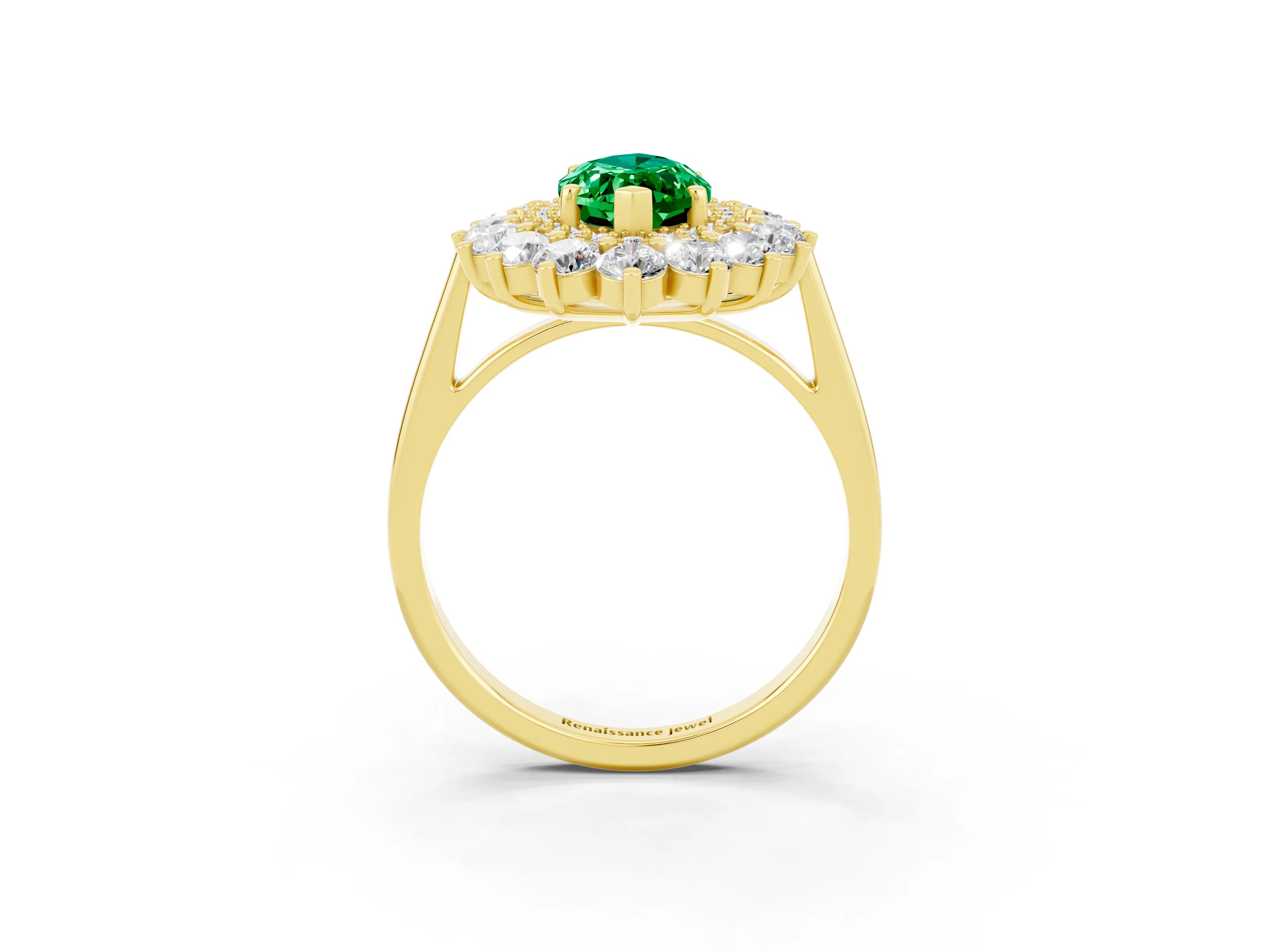 Yellow gold Marquise Cut Halo Cluster Diamond Ring with Pave Band and Four-Prong Setting_3