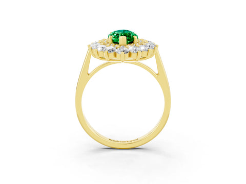 Yellow gold Marquise Cut Halo Cluster Diamond Ring with Pave Band and Four-Prong Setting_3