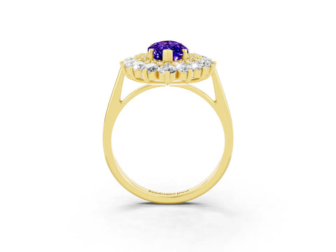 Yellow gold Marquise Cut Halo Cluster Diamond Ring with Pave Band and Four-Prong Setting_3