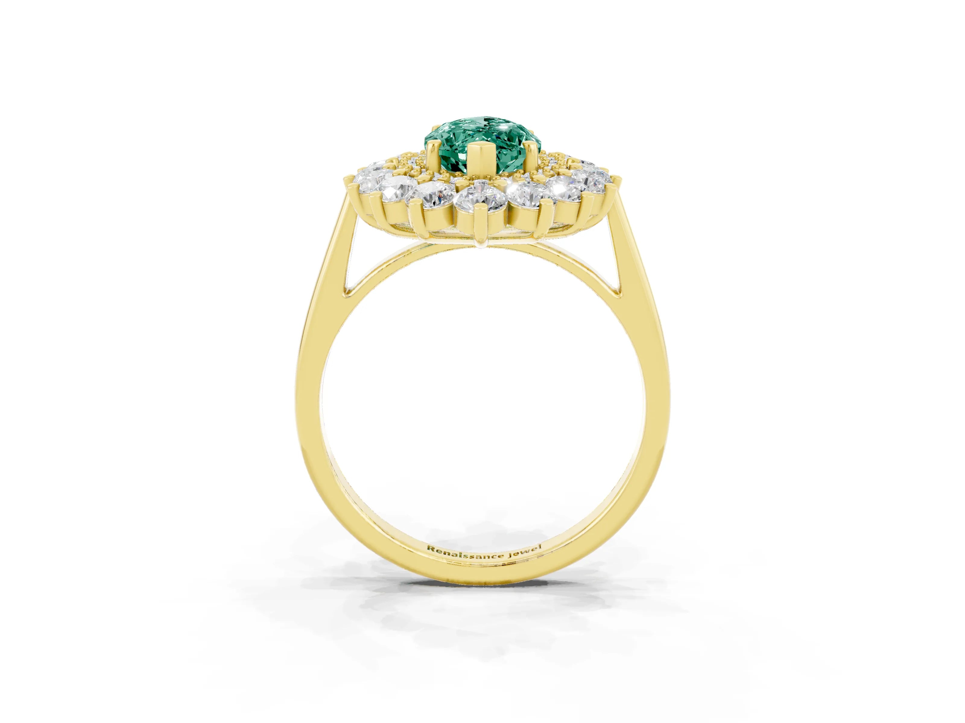 Yellow gold Marquise Cut Halo Cluster Diamond Ring with Pave Band and Four-Prong Setting_3