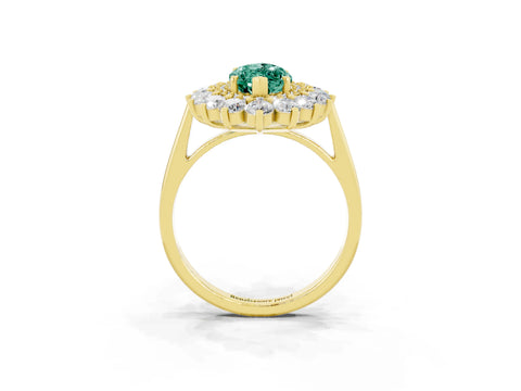 Yellow gold Marquise Cut Halo Cluster Diamond Ring with Pave Band and Four-Prong Setting_3