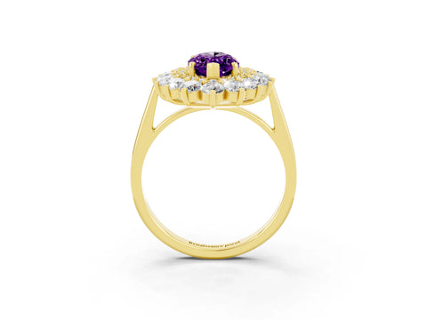 Yellow gold Marquise Cut Halo Cluster Diamond Ring with Pave Band and Four-Prong Setting_3