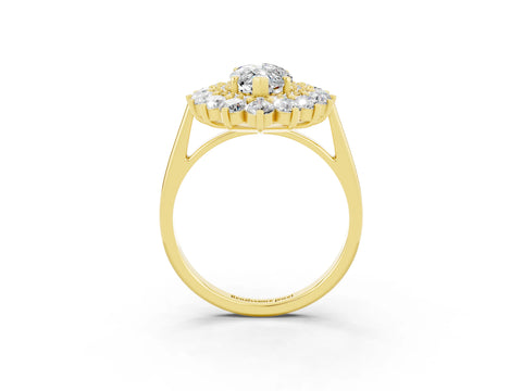 Yellow gold Marquise Cut Halo Cluster Diamond Ring with Pave Band and Four-Prong Setting_3