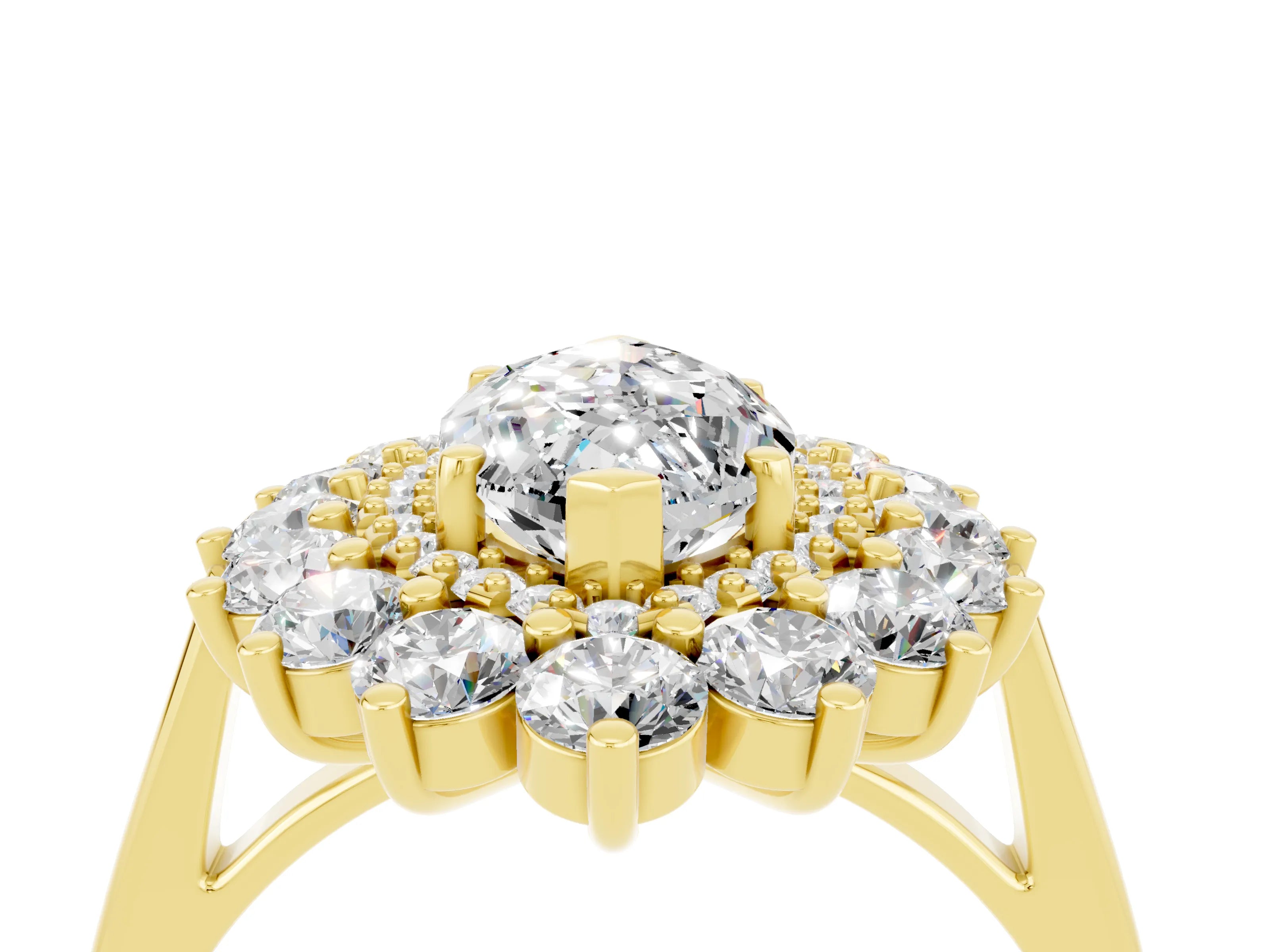Yellow gold Marquise Cut Halo Cluster Diamond Ring with Pave Band and Four-Prong Setting_4