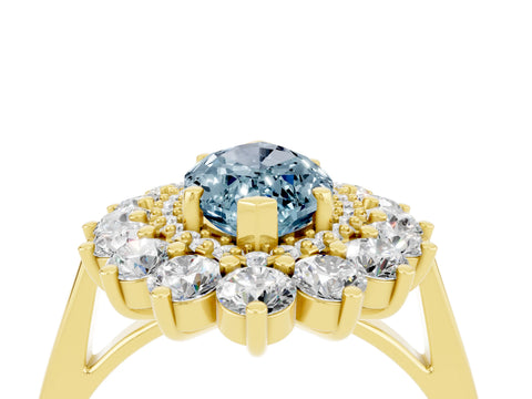 Yellow gold Marquise Cut Halo Cluster Diamond Ring with Pave Band and Four-Prong Setting_4