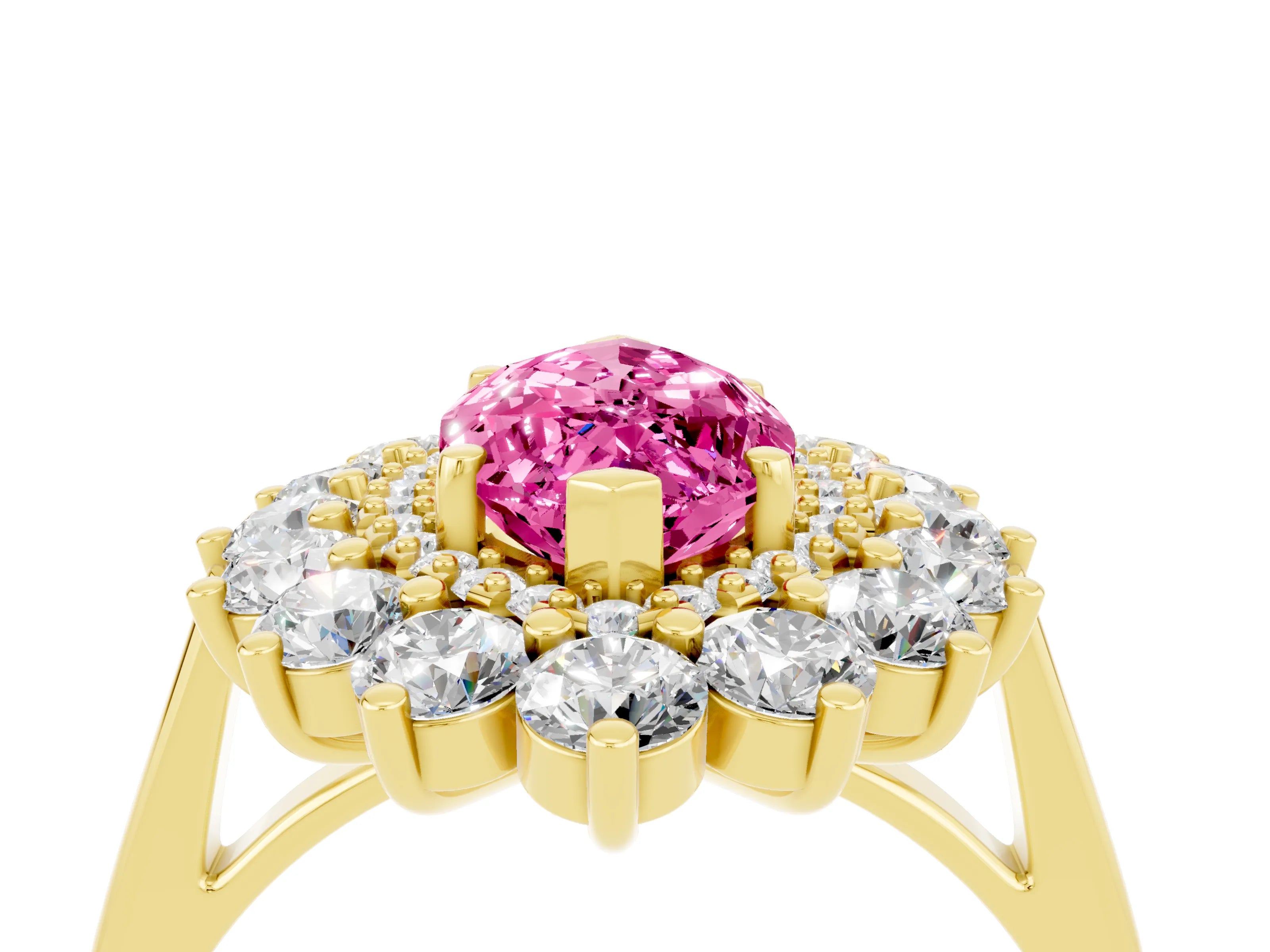 Yellow gold Marquise Cut Halo Cluster Diamond Ring with Pave Band and Four-Prong Setting_4