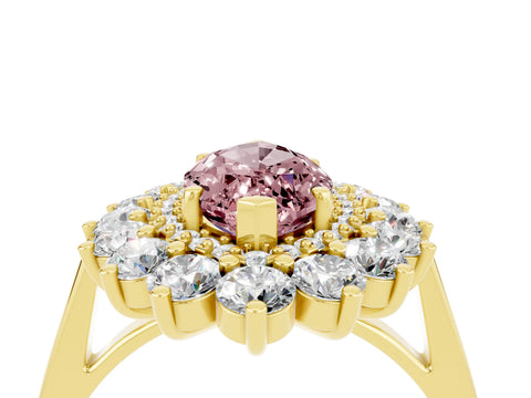 Yellow gold Marquise Cut Halo Cluster Diamond Ring with Pave Band and Four-Prong Setting_4