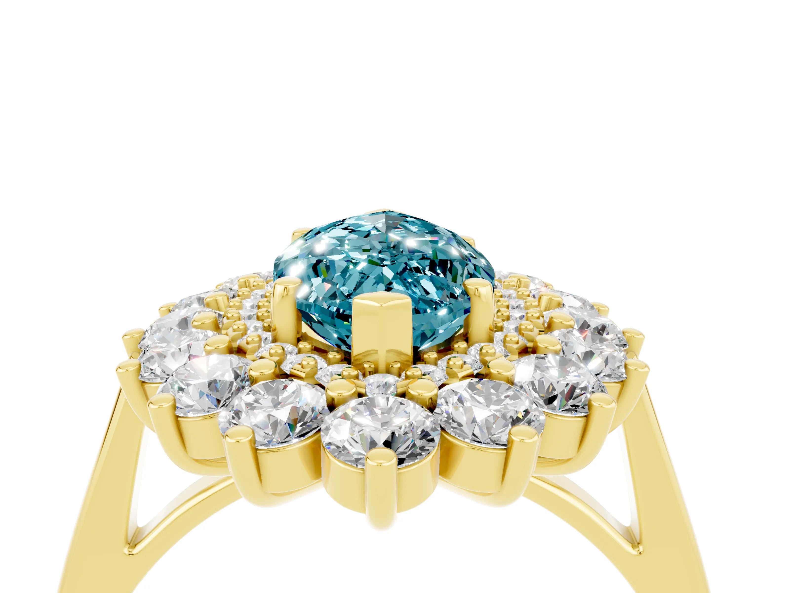 Yellow gold Marquise Cut Halo Cluster Diamond Ring with Pave Band and Four-Prong Setting_4
