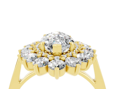 Yellow gold Marquise Cut Halo Cluster Diamond Ring with Pave Band and Four-Prong Setting_4