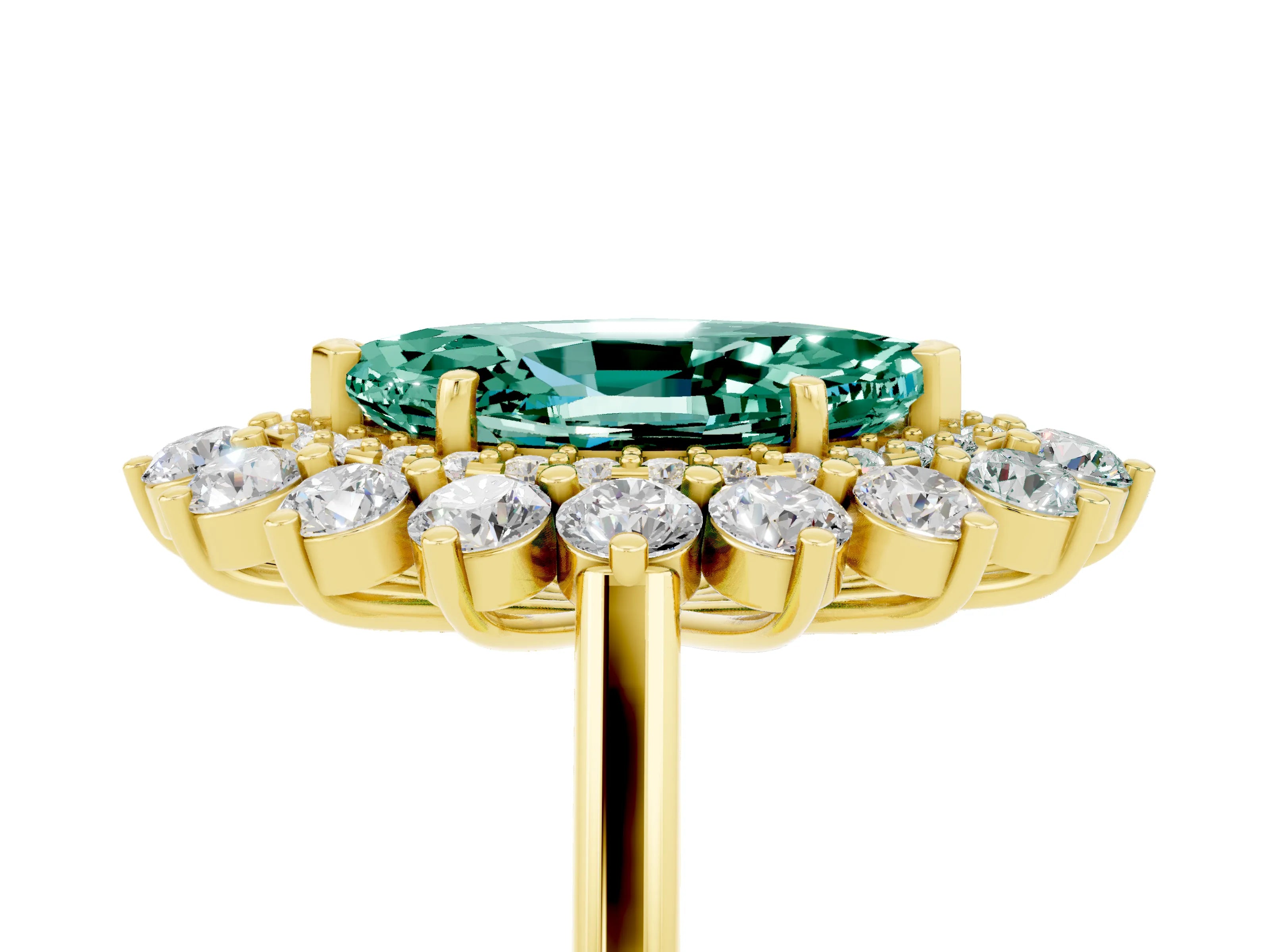 Yellow gold Marquise Cut Halo Cluster Diamond Ring with Pave Band and Four-Prong Setting_5