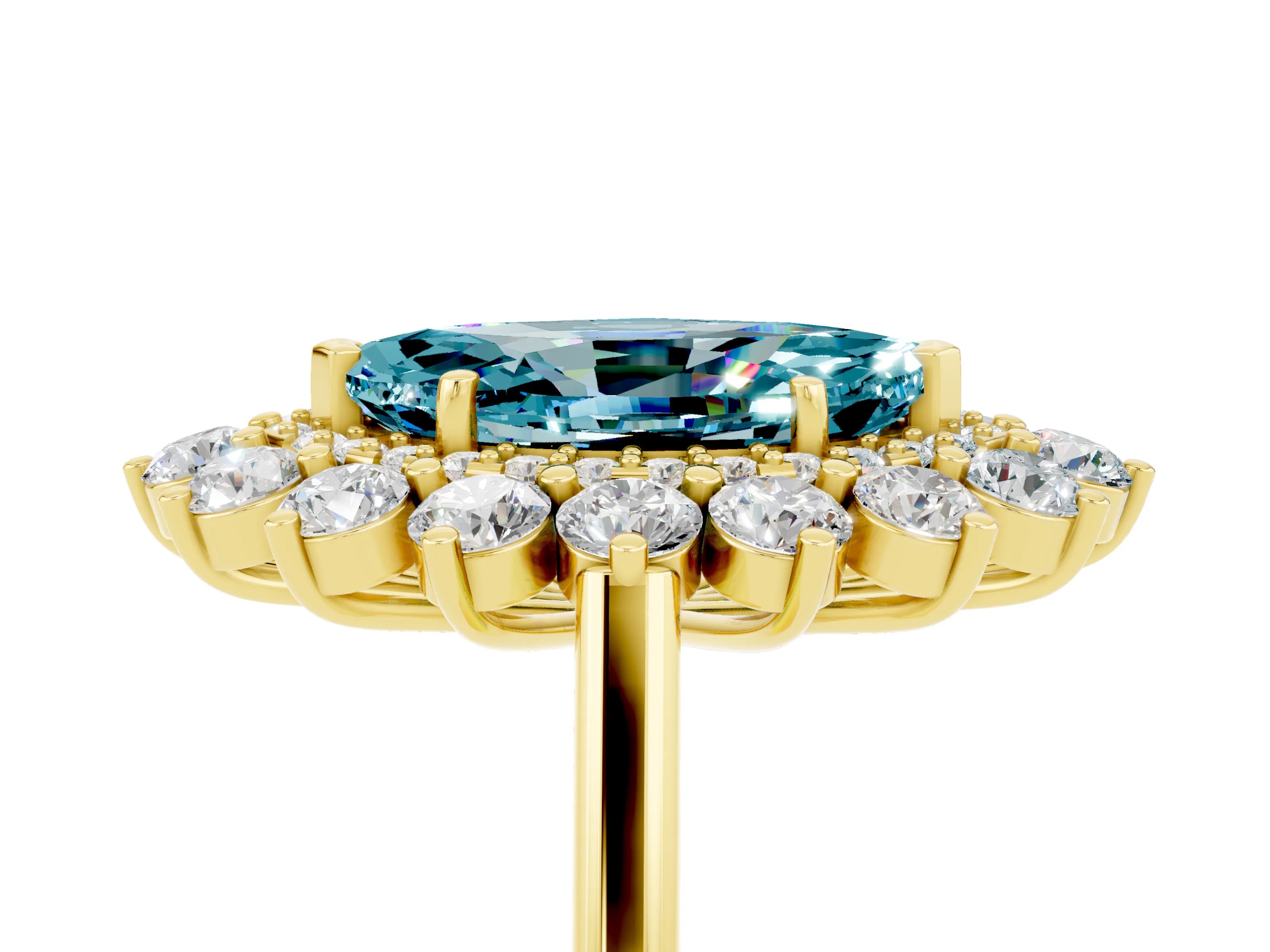 Yellow gold Marquise Cut Halo Cluster Diamond Ring with Pave Band and Four-Prong Setting_5