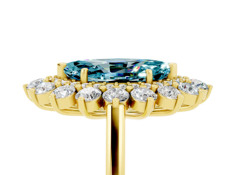 Yellow gold Marquise Cut Halo Cluster Diamond Ring with Pave Band and Four-Prong Setting_5
