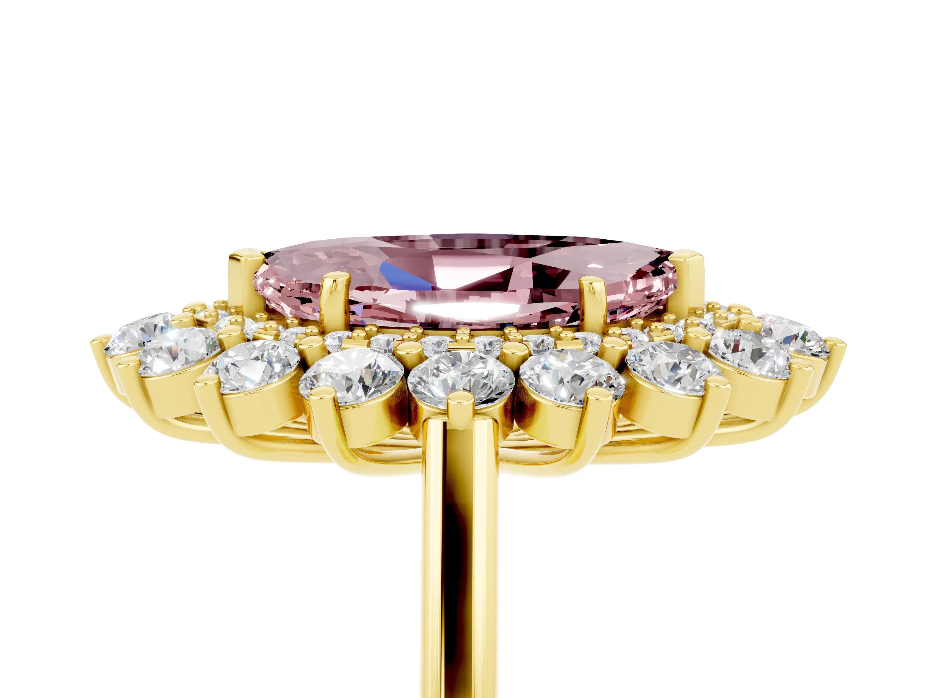 Yellow gold Marquise Cut Halo Cluster Diamond Ring with Pave Band and Four-Prong Setting_5