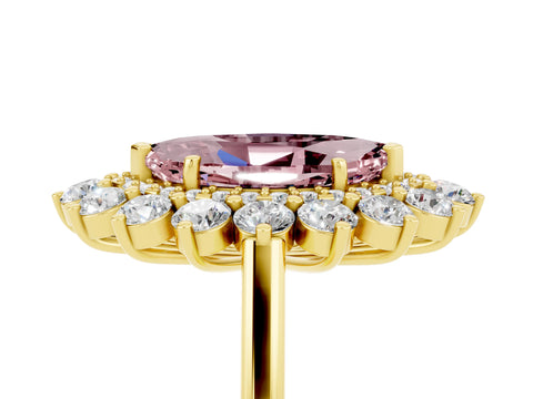 Yellow gold Marquise Cut Halo Cluster Diamond Ring with Pave Band and Four-Prong Setting_5