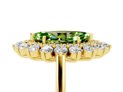 Yellow gold Marquise Cut Halo Cluster Diamond Ring with Pave Band and Four-Prong Setting_5