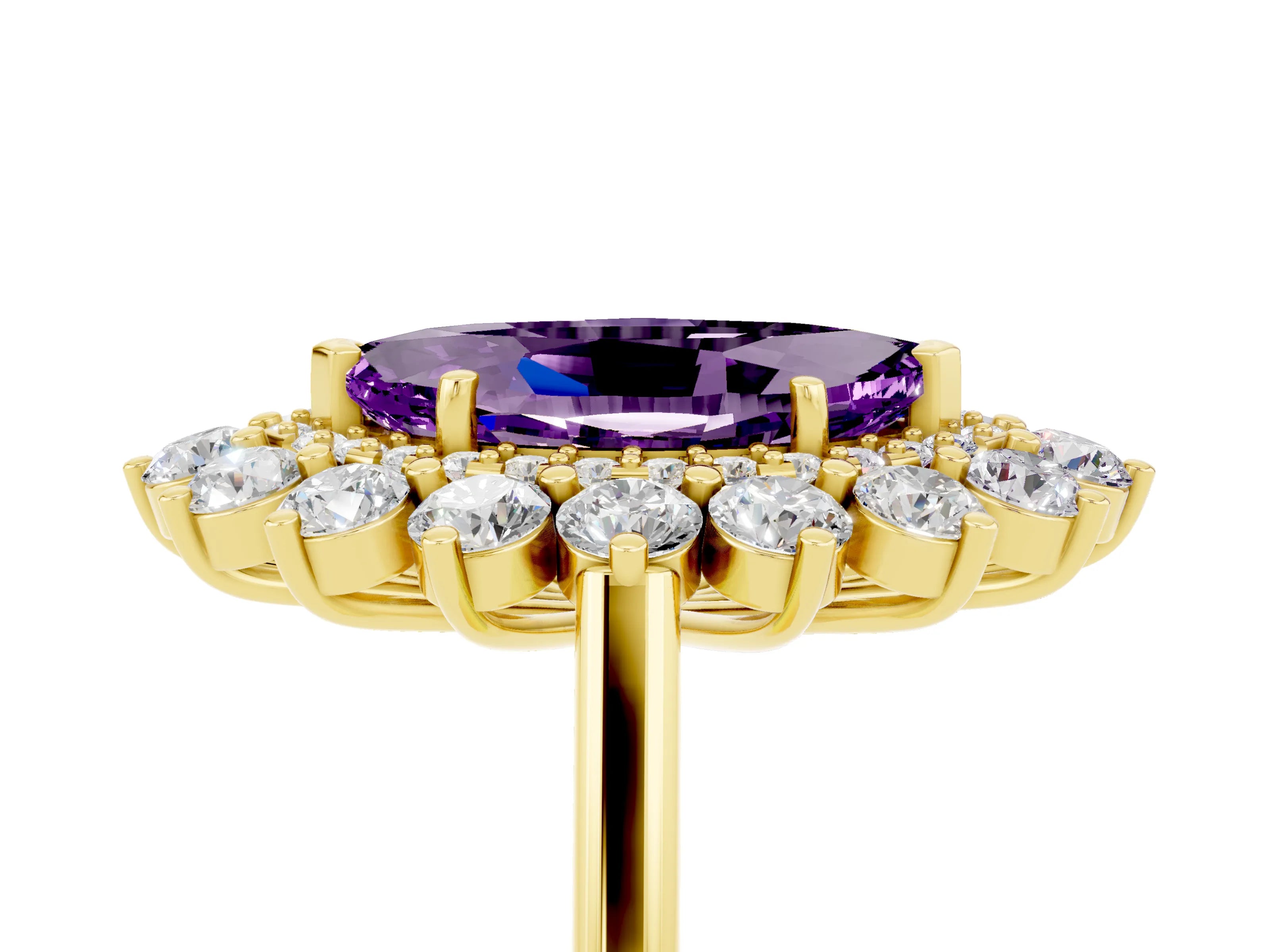 Yellow gold Marquise Cut Halo Cluster Diamond Ring with Pave Band and Four-Prong Setting_5