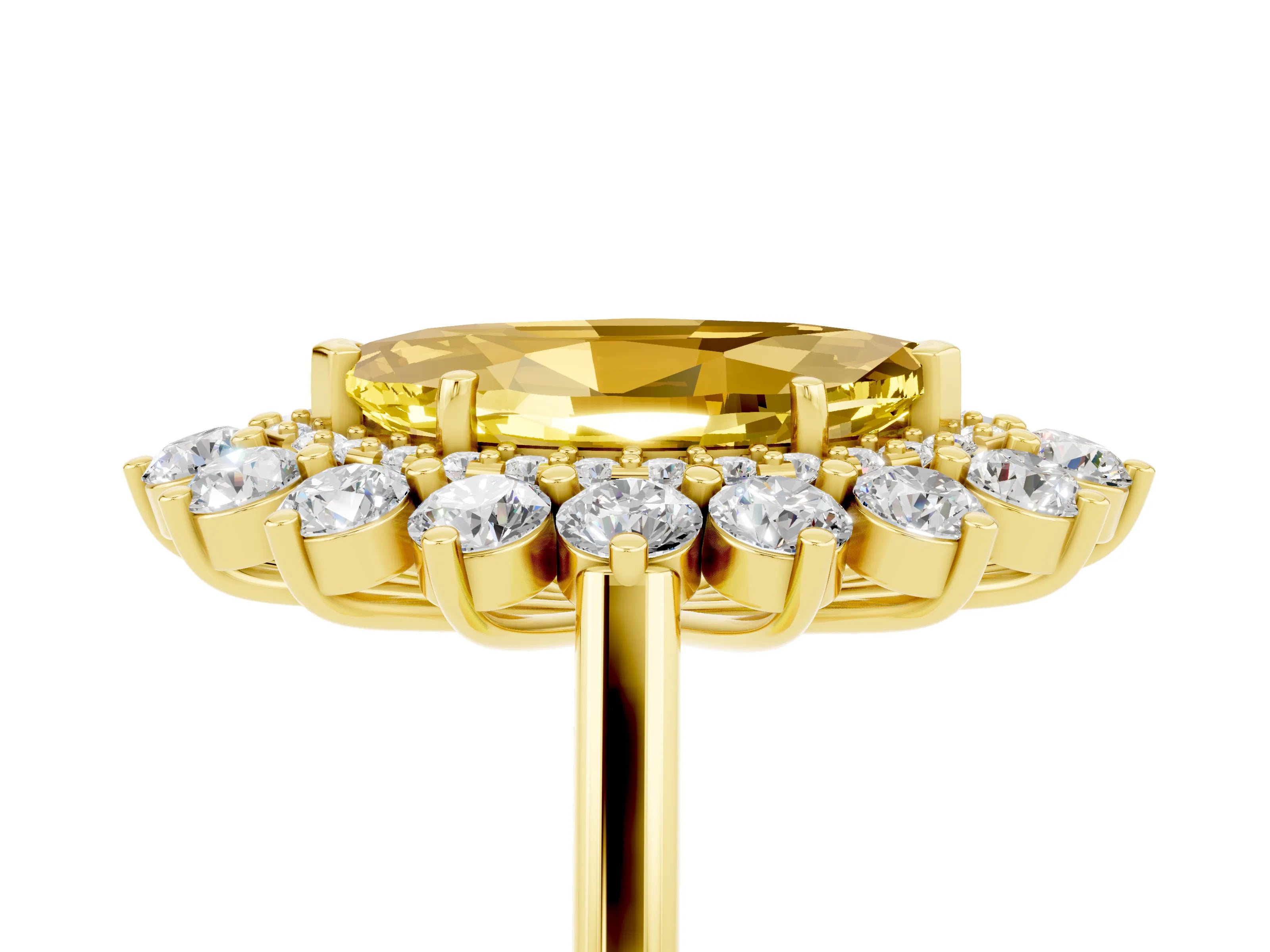 Yellow gold Marquise Cut Halo Cluster Diamond Ring with Pave Band and Four-Prong Setting_5