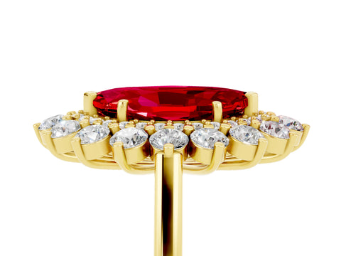 Yellow gold Marquise Cut Halo Cluster Diamond Ring with Pave Band and Four-Prong Setting_5