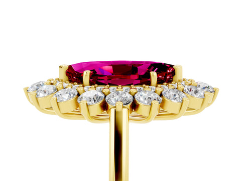 Yellow gold Marquise Cut Halo Cluster Diamond Ring with Pave Band and Four-Prong Setting_5