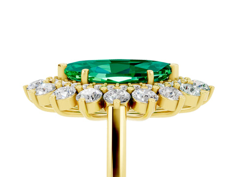 Yellow gold Marquise Cut Halo Cluster Diamond Ring with Pave Band and Four-Prong Setting_5