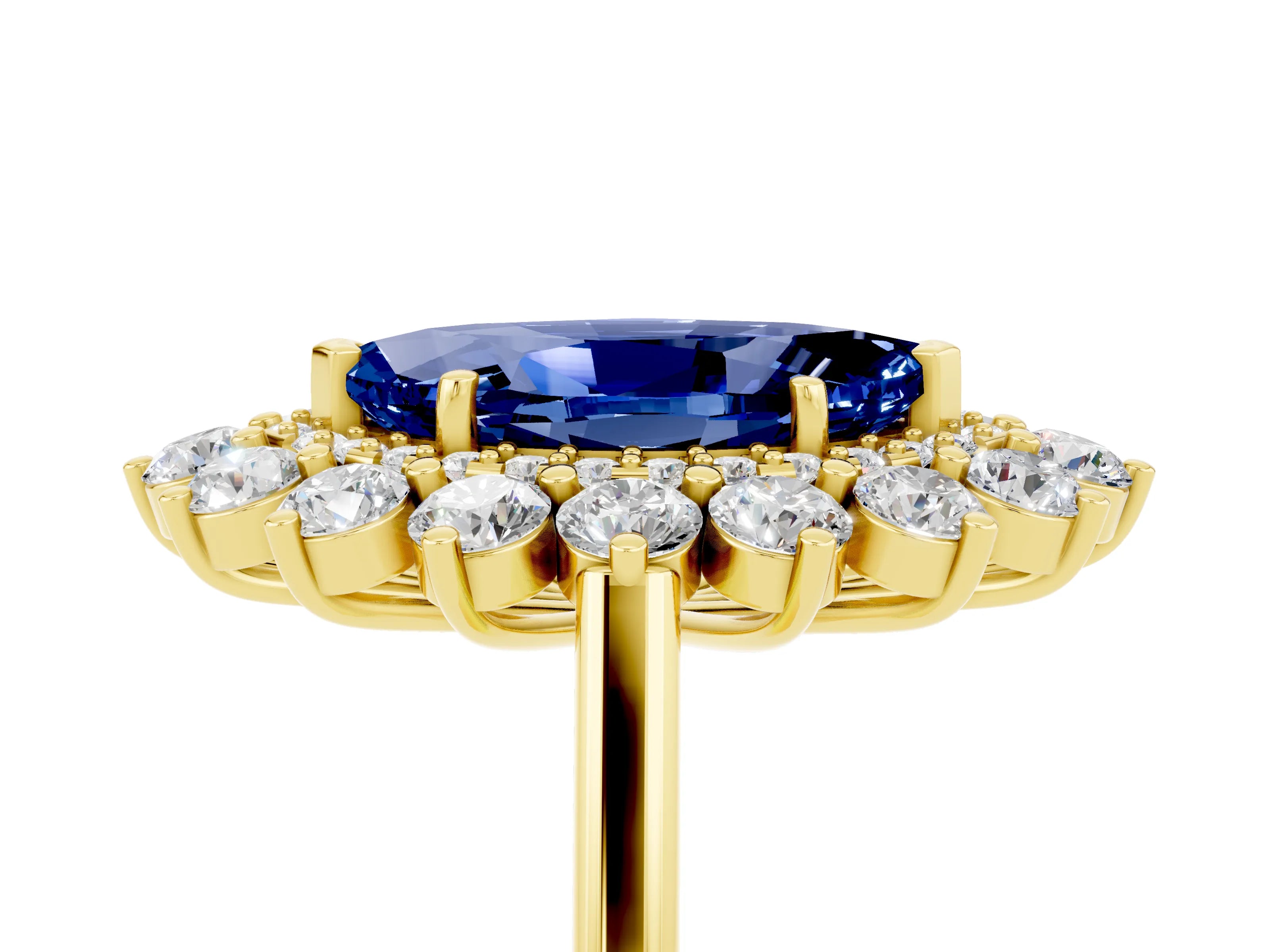 Yellow gold Marquise Cut Halo Cluster Diamond Ring with Pave Band and Four-Prong Setting_5
