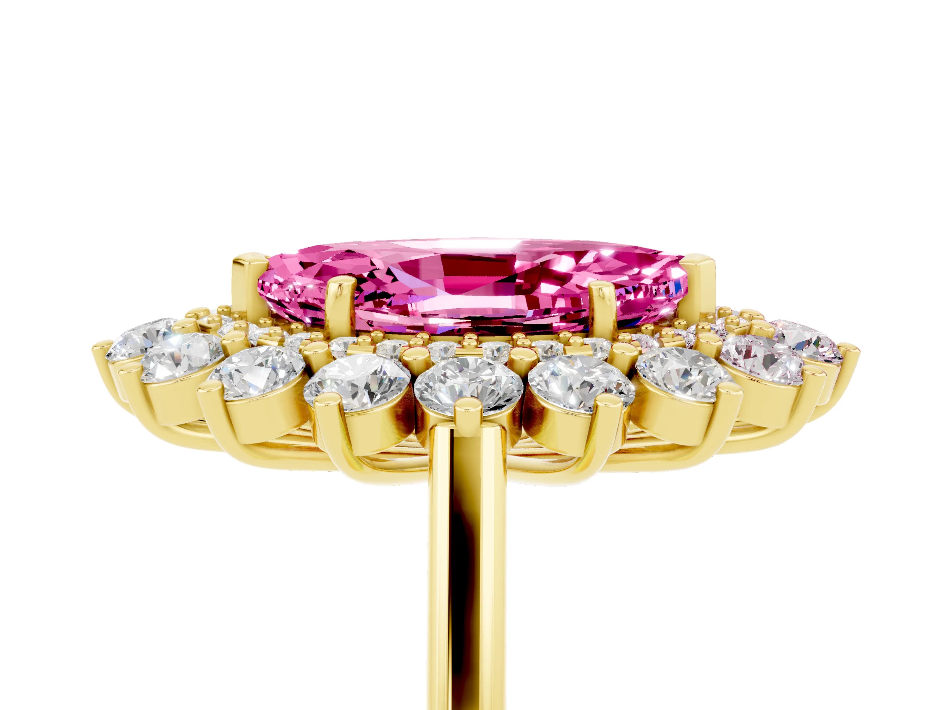 Yellow gold Marquise Cut Halo Cluster Diamond Ring with Pave Band and Four-Prong Setting_5