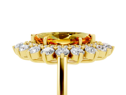 Yellow gold Marquise Cut Halo Cluster Diamond Ring with Pave Band and Four-Prong Setting_5