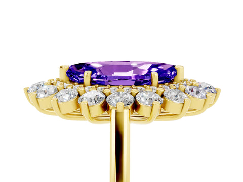 Yellow gold Marquise Cut Halo Cluster Diamond Ring with Pave Band and Four-Prong Setting_5