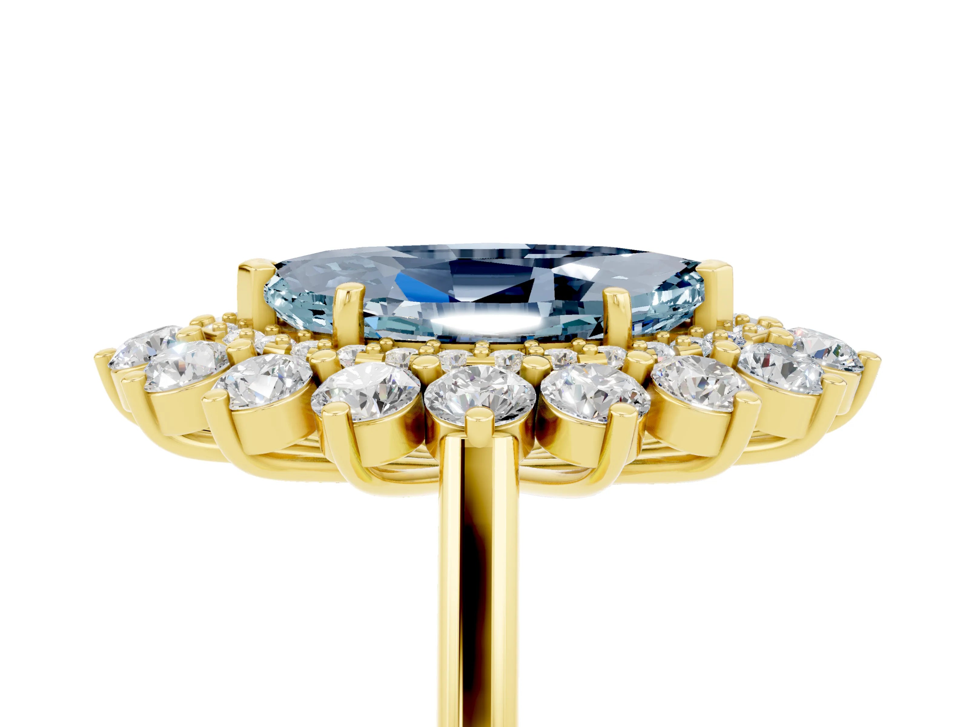 Yellow gold Marquise Cut Halo Cluster Diamond Ring with Pave Band and Four-Prong Setting_5