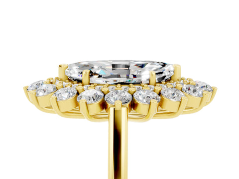 Yellow gold Marquise Cut Halo Cluster Diamond Ring with Pave Band and Four-Prong Setting_5