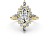 Yellow gold Marquise Cut Halo Diamond Cluster Ring with Marquise and Round Stones on a White Gold Band with Prong Setting_9