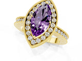 Yellow gold Marquise Cut Halo Diamond Engagement Ring with Milgrain Pave Band and Four-Prong Setting_1