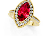Yellow gold Marquise Cut Halo Diamond Engagement Ring with Milgrain Pave Band and Four-Prong Setting_1